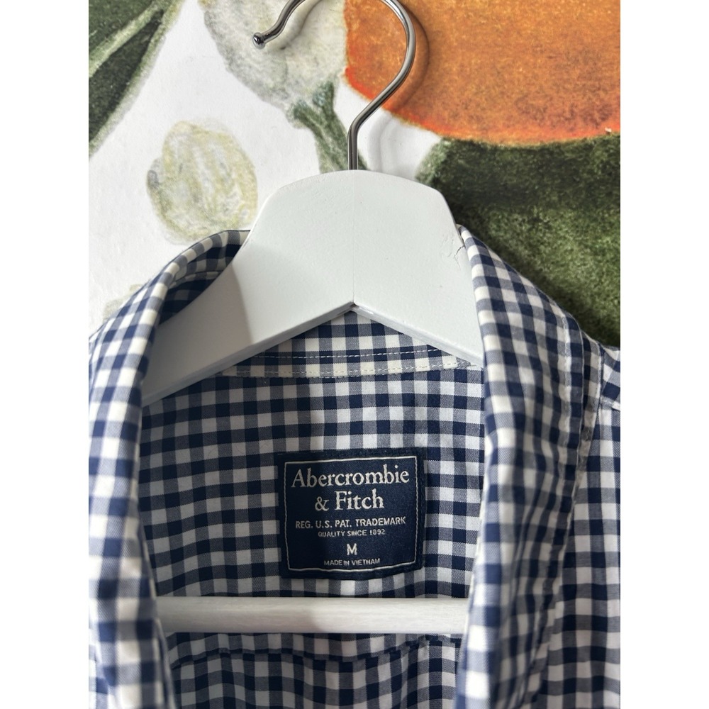 Abercrombie & Fitch Medium Blue Gingham Plaid Button Down Long Sleeve Shirt - Picture 4 of 5